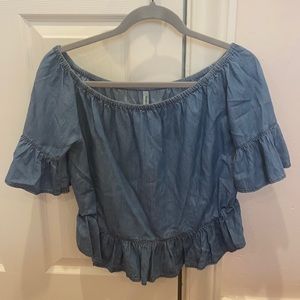 Denim-like Off-the-shoulder blouse